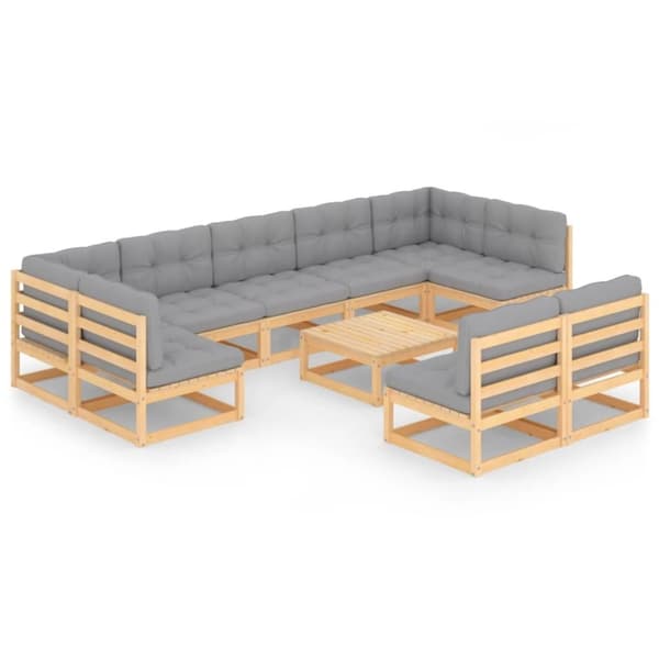 vidaXL Hagesofagruppe med puter 10 deler heltre furu