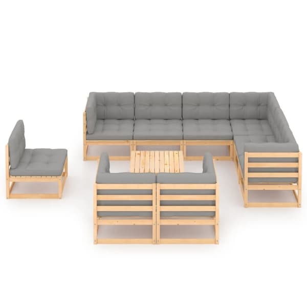 vidaXL Hagesofagruppe med puter 10 deler heltre furu
