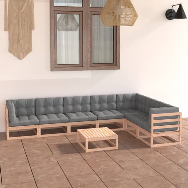 vidaXL Hagesofagruppe med puter 8 deler heltre furu