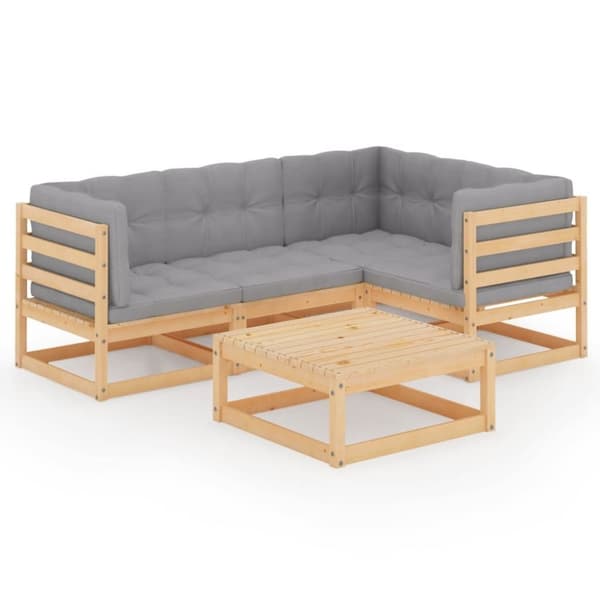 vidaXL Hagesofagruppe med puter 5 deler heltre furu