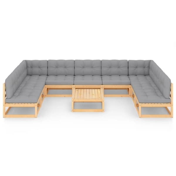 vidaXL Hagesofagruppe med puter 10 deler heltre furu