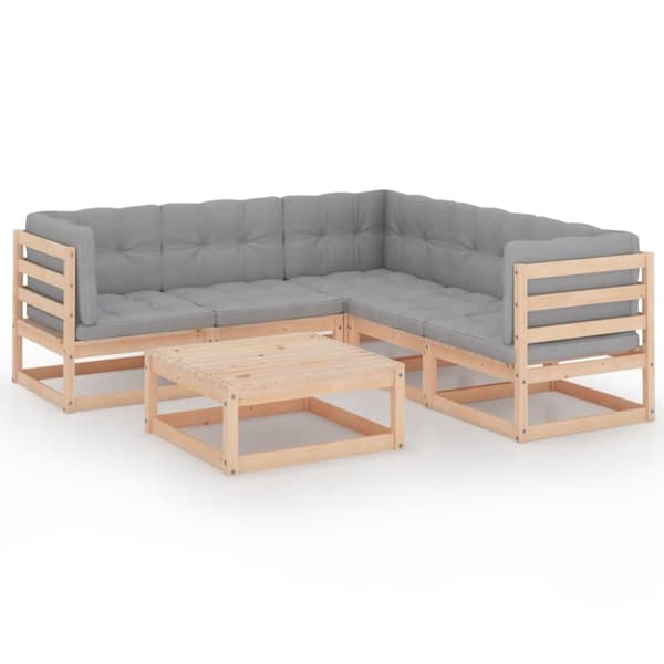 vidaXL Hagesofagruppe med puter 6 deler heltre furu