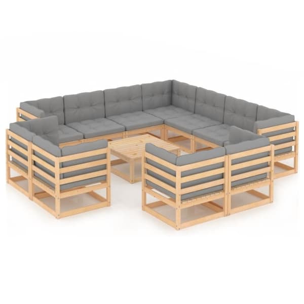 vidaXL Hagesofagruppe med puter 12 deler heltre furu