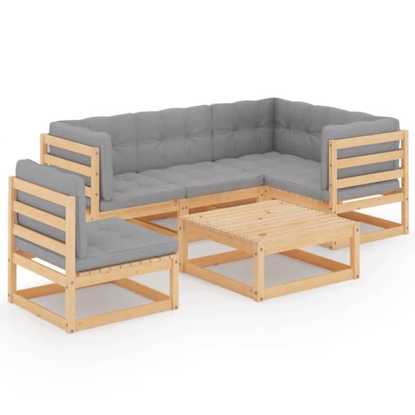vidaXL Hagesofagruppe med puter 6 deler heltre furu