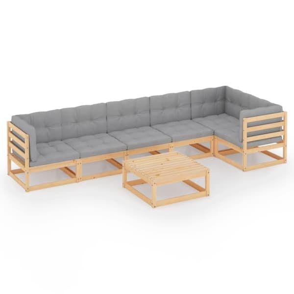 vidaXL Hagesofagruppe med puter 7 deler heltre furu
