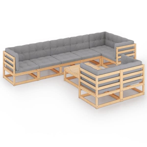 vidaXL Hagesofagruppe med puter 9 deler heltre furu