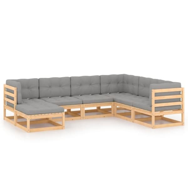 vidaXL Hagesofagruppe med puter 7 deler heltre furu