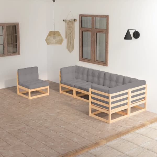 vidaXL Hagesofagruppe med puter 6 deler heltre furu