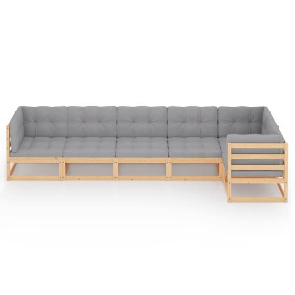 vidaXL Hagesofagruppe med puter 6 deler heltre furu