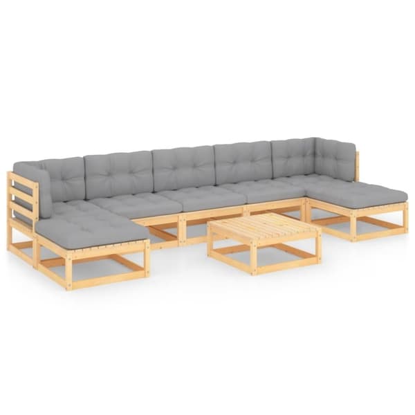 vidaXL Hagesofagruppe med puter 8 deler heltre furu