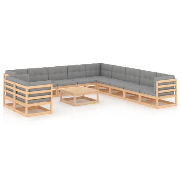 vidaXL Hagesofagruppe med puter 12 deler heltre furu