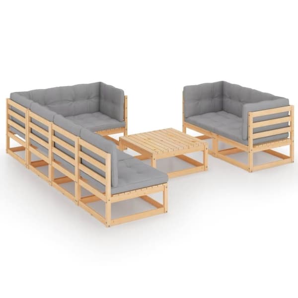 vidaXL Hagesofagruppe med puter 8 deler heltre furu