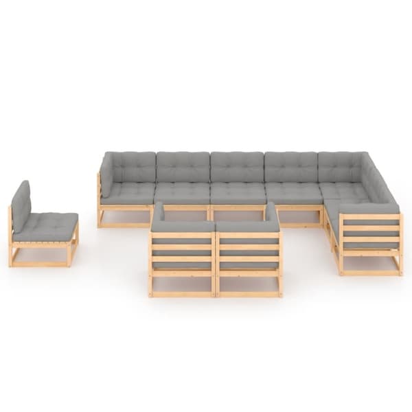 vidaXL Hagesofagruppe med puter 10 deler heltre furu