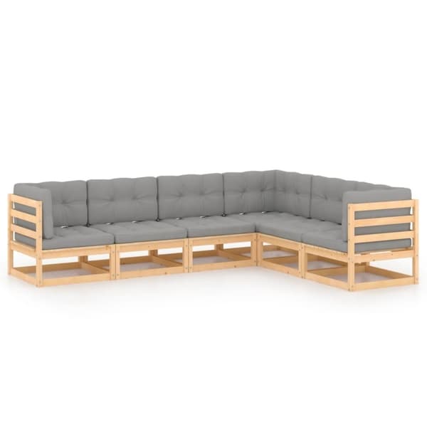 vidaXL Hagesofagruppe med puter 6 deler heltre furu