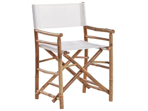 Instruktørstole Hvid Polyester Lyst Bambustræ Sæt 2 stk Udendørs Sammenklappelige Klapstole Havebord Design Foldbar Havemøbler Terrasse Dekor