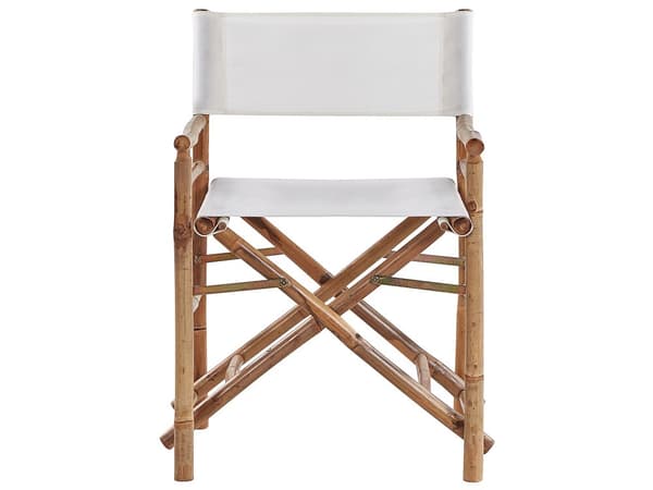 Instruktørstole Hvid Polyester Lyst Bambustræ Sæt 2 stk Udendørs Sammenklappelige Klapstole Havebord Design Foldbar Havemøbler Terrasse Dekor
