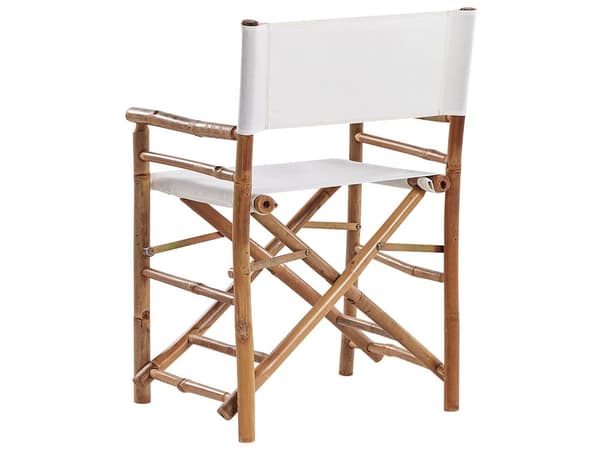 Instruktørstole Hvid Polyester Lyst Bambustræ Sæt 2 stk Udendørs Sammenklappelige Klapstole Havebord Design Foldbar Havemøbler Terrasse Dekor