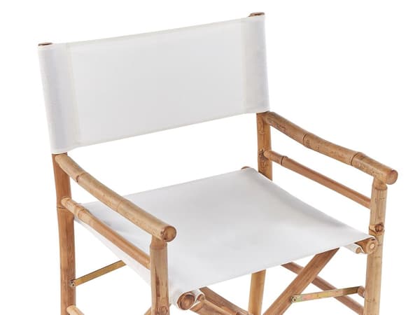 Instruktørstole Hvid Polyester Lyst Bambustræ Sæt 2 stk Udendørs Sammenklappelige Klapstole Havebord Design Foldbar Havemøbler Terrasse Dekor