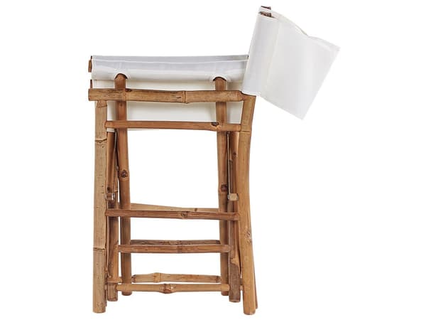 Instruktørstole Hvid Polyester Lyst Bambustræ Sæt 2 stk Udendørs Sammenklappelige Klapstole Havebord Design Foldbar Havemøbler Terrasse Dekor