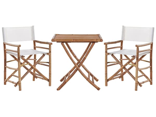 Instruktørstole Hvid Polyester Lyst Bambustræ Sæt 2 stk Udendørs Sammenklappelige Klapstole Havebord Design Foldbar Havemøbler Terrasse Dekor