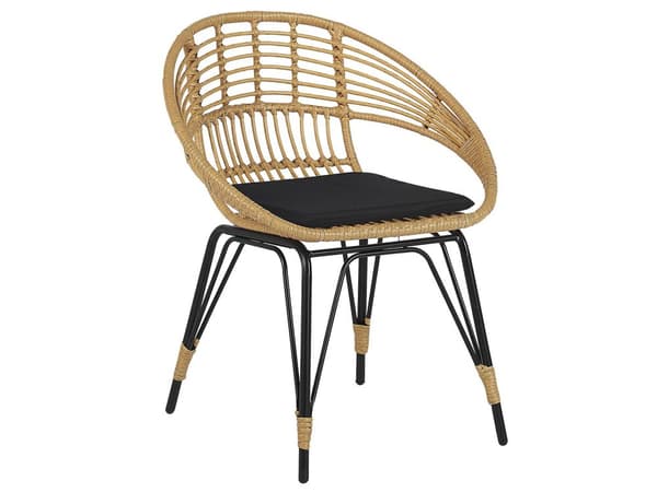 Cafesæt Beige Sort Rattan Jern og Glas Flet Havestole og Sofabord Puder Tilbehør Vedligeholdelsesfri Havemøbler Moderne Boho Have Balkon