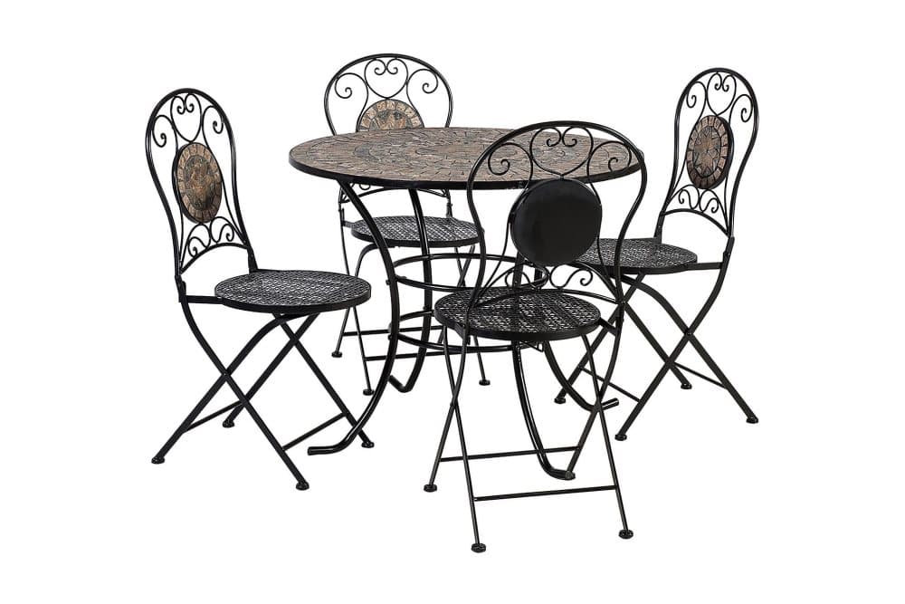 Set Mosaic Bord Och 4 Stolar Metallram Svart