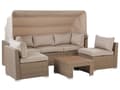 Miniatyrbillede 6 af 11: Udendørs Havesæt Beige Lysebrun PE Rattan Sofa med Baldakin og Hynder Stole Moderne Design