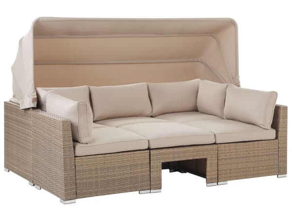 Udendørs Havesæt Beige Lysebrun PE Rattan Sofa med Baldakin og Hynder Stole Moderne Design