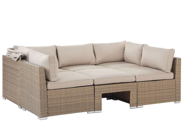 Udendørs Havesæt Beige Lysebrun PE Rattan Sofa med Baldakin og Hynder Stole Moderne Design