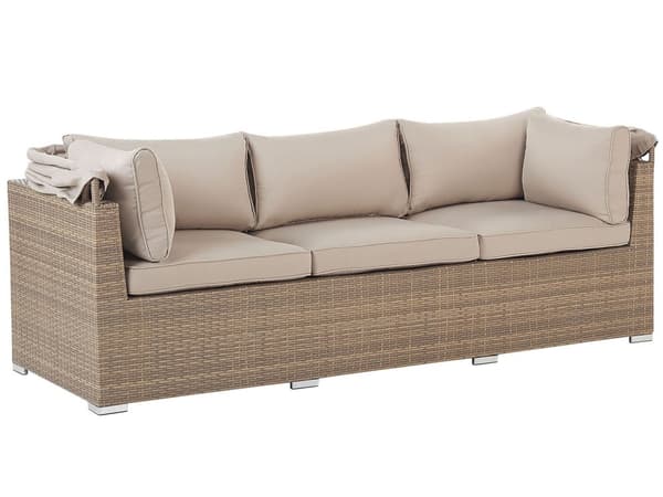 Udendørs Havesæt Beige Lysebrun PE Rattan Sofa med Baldakin og Hynder Stole Moderne Design