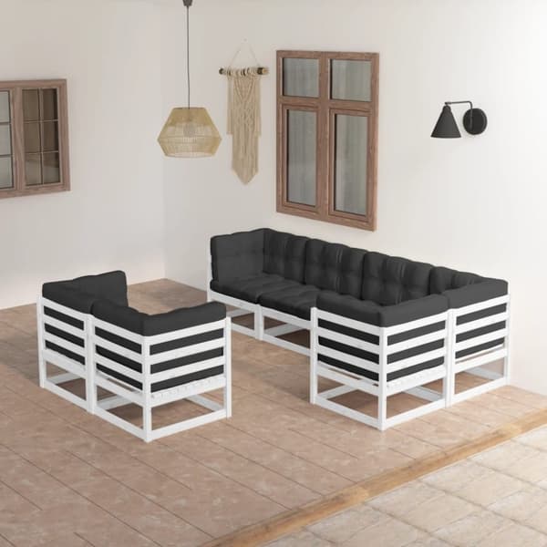 vidaXL Hagesofagruppe med puter 7 deler heltre furu