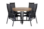 Cruz Spisebordssæt Ø140cm + 4 Copacabana Reclinerstole Brun/