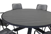 Parma Spisebordssæt Ø140cm + 6 Lindos Armstole Sort/Grå