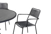 Parma Spisebordssæt Ø140cm + 6 Lindos Armstole Sort/Grå
