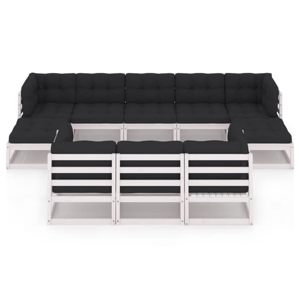 vidaXL Hagesofagruppe med puter 10 deler hvit heltre furu