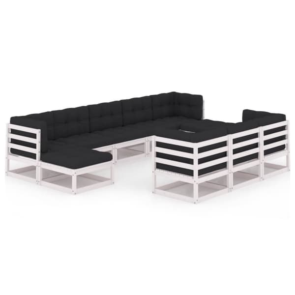 vidaXL Hagesofagruppe med puter 10 deler hvit heltre furu