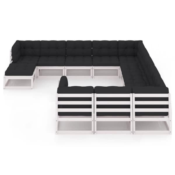 vidaXL Hagesofagruppe med puter 12 deler hvit heltre furu