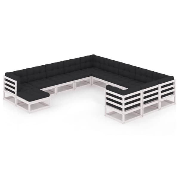 vidaXL Hagesofagruppe med puter 12 deler hvit heltre furu