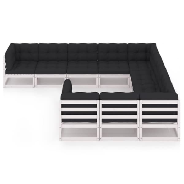 vidaXL Hagesofagruppe med puter 10 deler hvit heltre furu