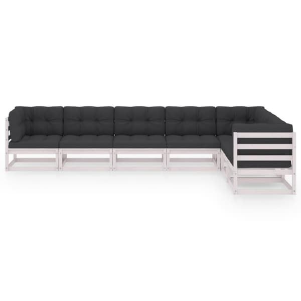 vidaXL Hagesofagruppe med puter 7 deler hvit heltre furu