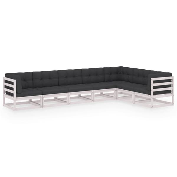 vidaXL Hagesofagruppe med puter 7 deler hvit heltre furu