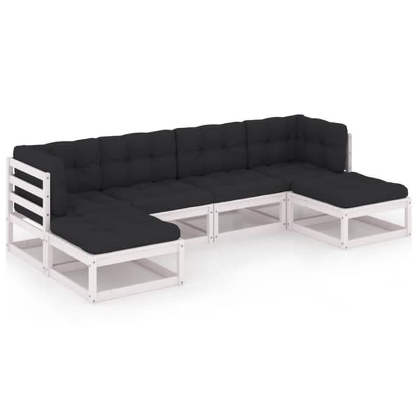 vidaXL Hagesofagruppe med puter 6 deler hvit heltre furu