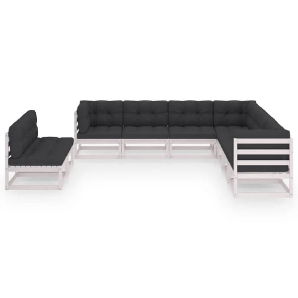 vidaXL Hagesofagruppe med puter 9 deler hvit heltre furu