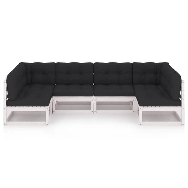 vidaXL Hagesofagruppe med puter 6 deler hvit heltre furu