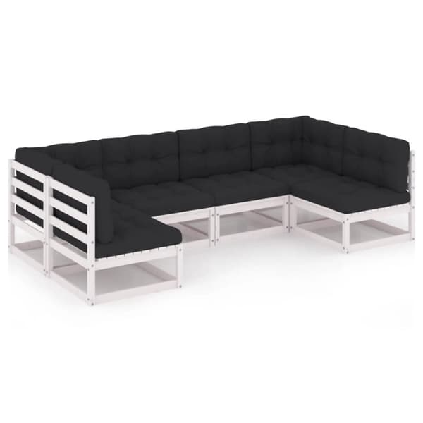 vidaXL Hagesofagruppe med puter 6 deler hvit heltre furu