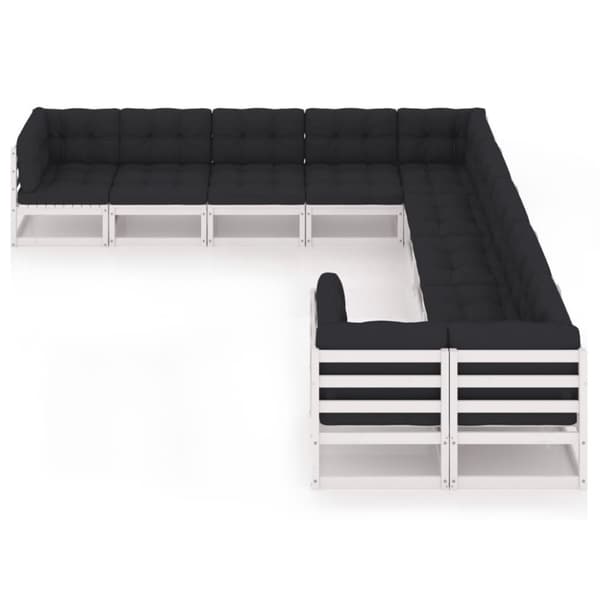vidaXL Hagesofagruppe med puter 10 deler hvit heltre furu
