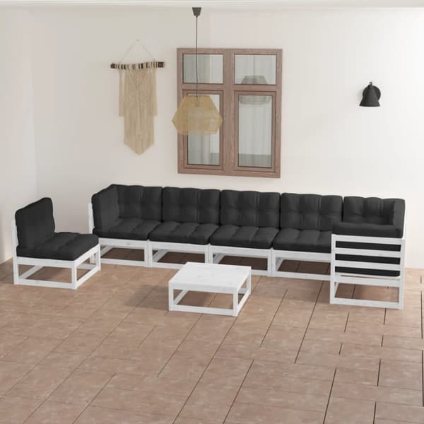 vidaXL Hagesofagruppe med puter 8 deler heltre furu