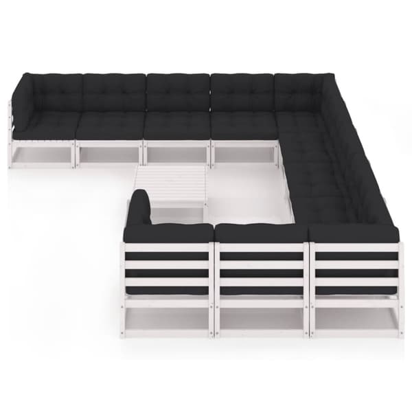 vidaXL Hagesofagruppe med puter 12 deler hvit heltre furu