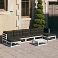 Miniatyrbilde 1 av 11: vidaXL Hagesofagruppe med puter 8 deler hvit heltre furu