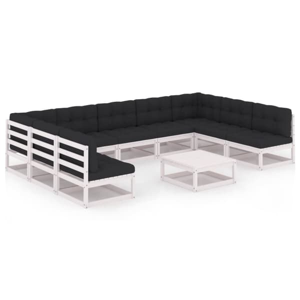 vidaXL Hagesofagruppe med puter 10 deler hvit heltre furu